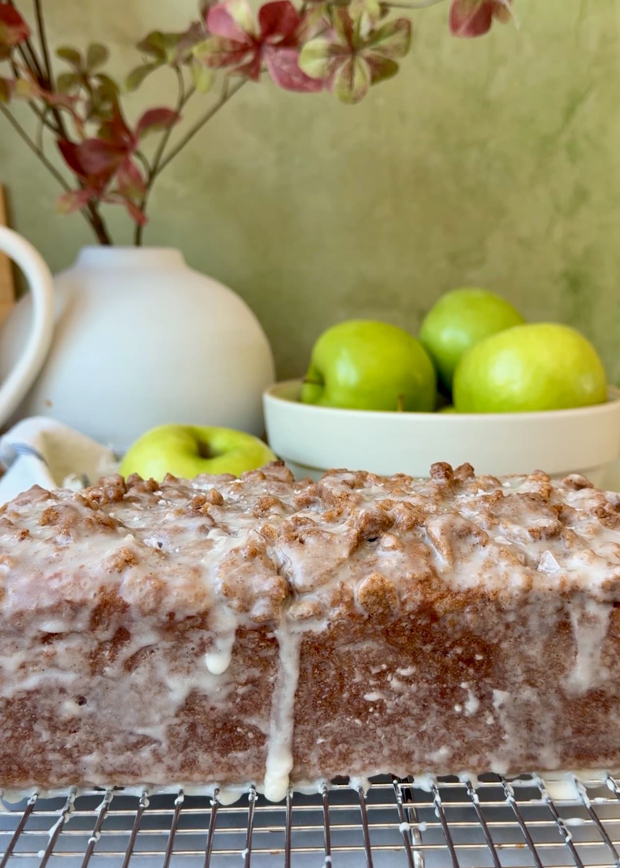Apple Fritter Old-Fashioned Donut Loaf, finished and ready to serve