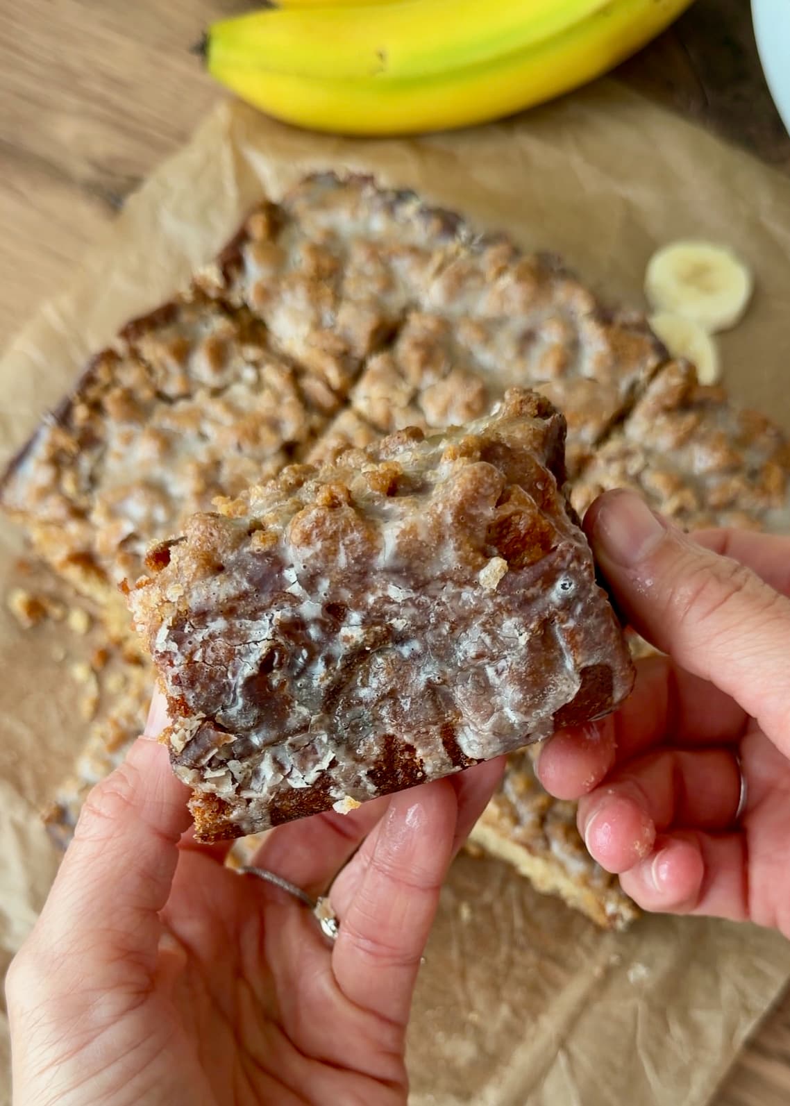 A corner piece showing the glazed caramelized sides