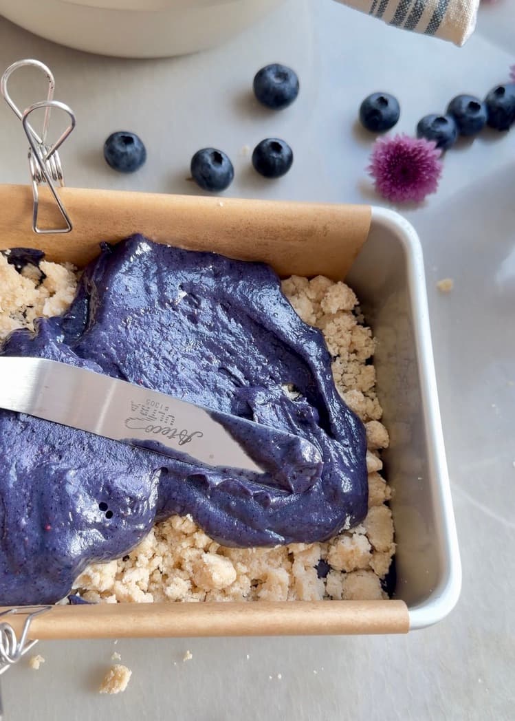 Blueberry Old-Fashioned Donut Loaf: second batter layer