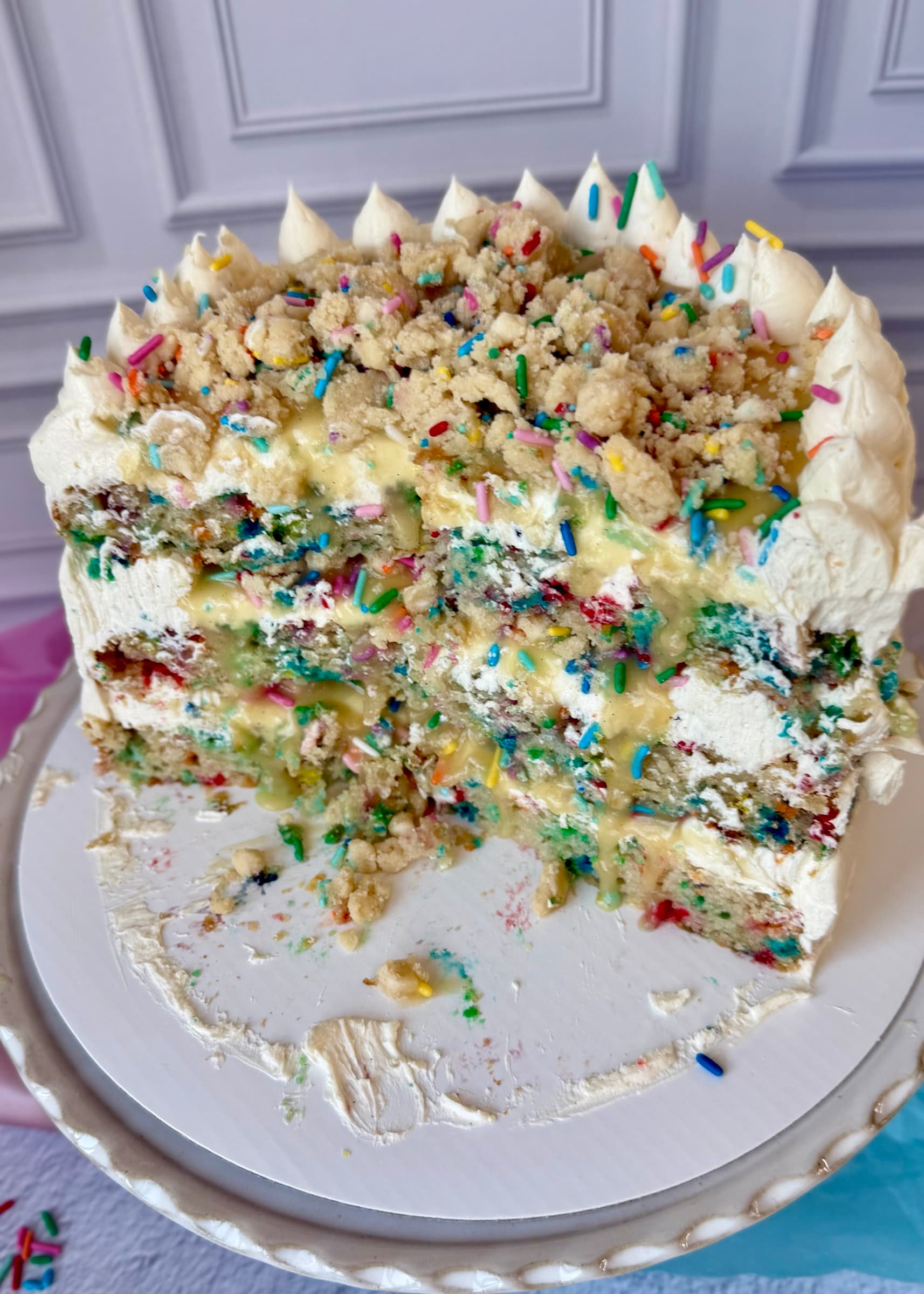 Cake Batter Lava Cake with a slice removed and filling moving through the layers