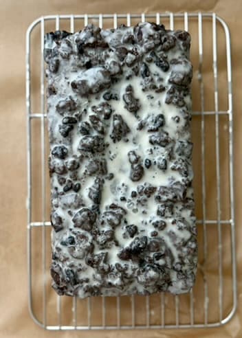 Overhead view of the glazed loaf