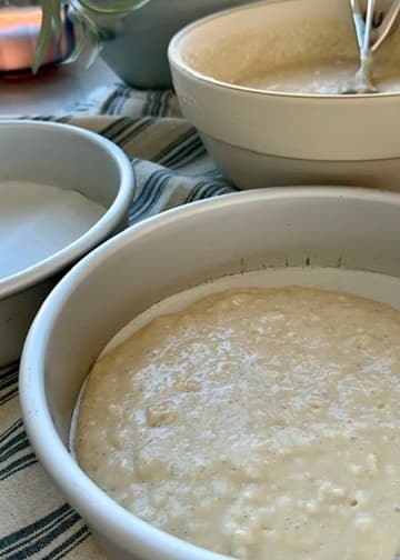 Layered Coffee Cake: batter in pans