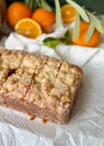 Finished Orange Old-Fashioned Donut Loaf cut into thick slices