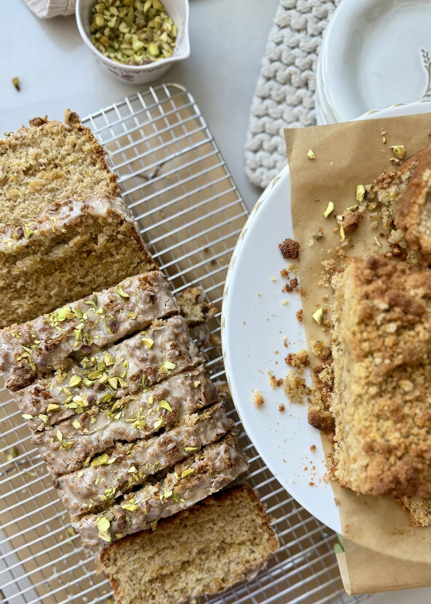 Pistachio Donut Loaf, finished and ready to serve