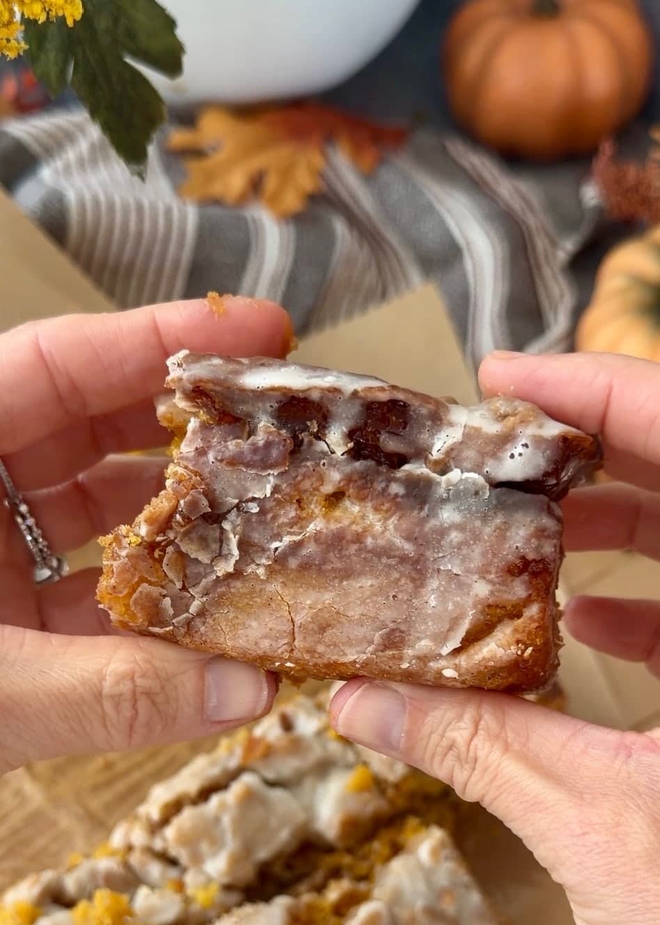 A finished slice with thin crackled glaze over its caramelized side