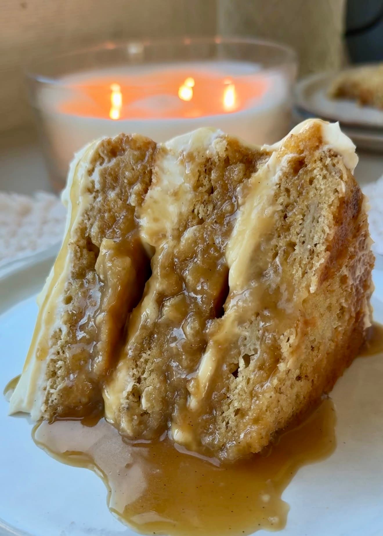 Salted Banana Caramel Cheesecake Cake, finished and ready to serve