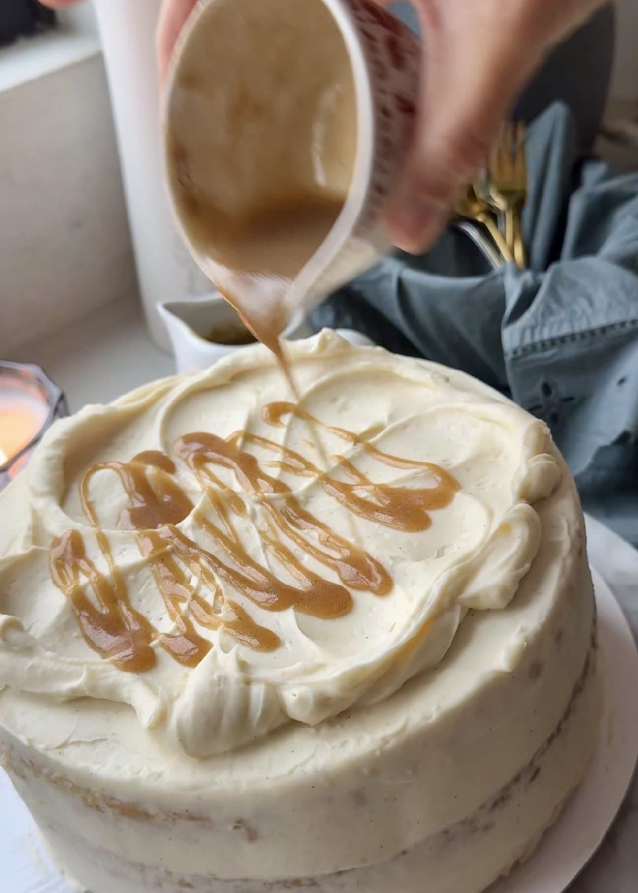 Salted Caramel Blondie Cheesecake Cake, finished and ready to serve