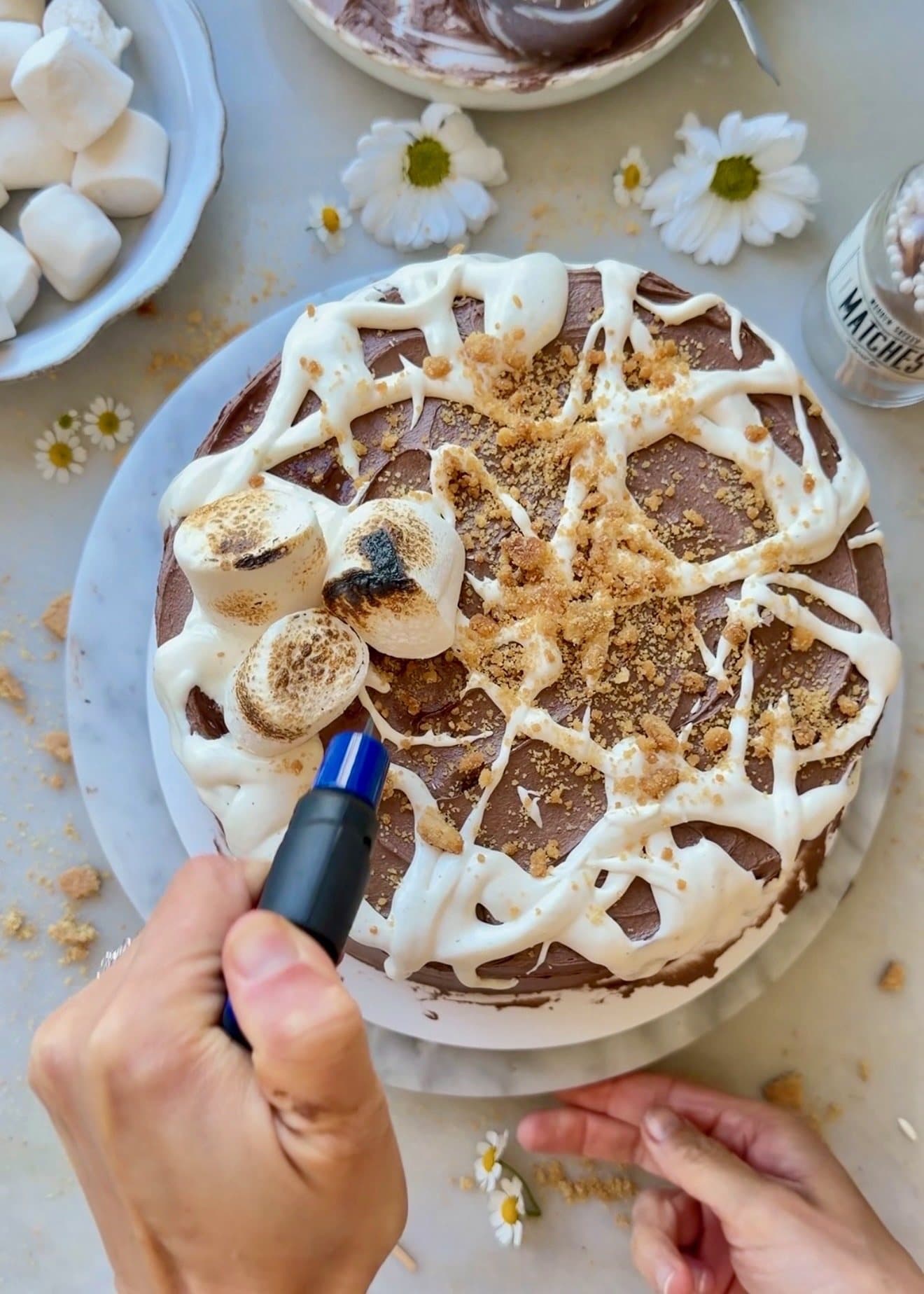 S’mores Lava Cake with Marshmallow Filling: torch marshmallows