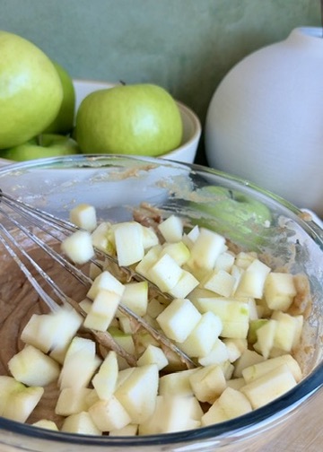 Granny Smith apple pieces folded into the spiced donut loaf batter