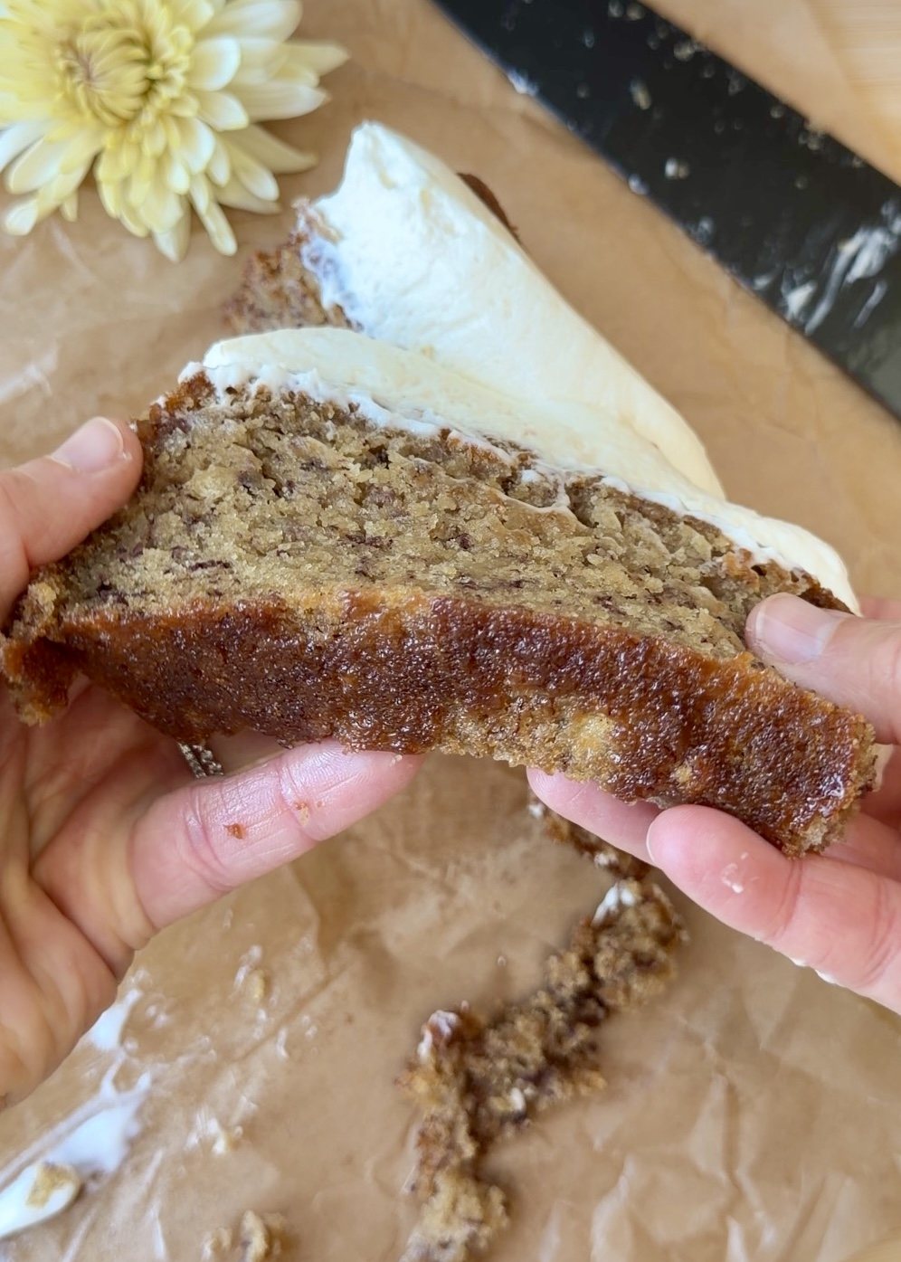 Banana Bread with Cheesecake Mousse, finished and ready to serve