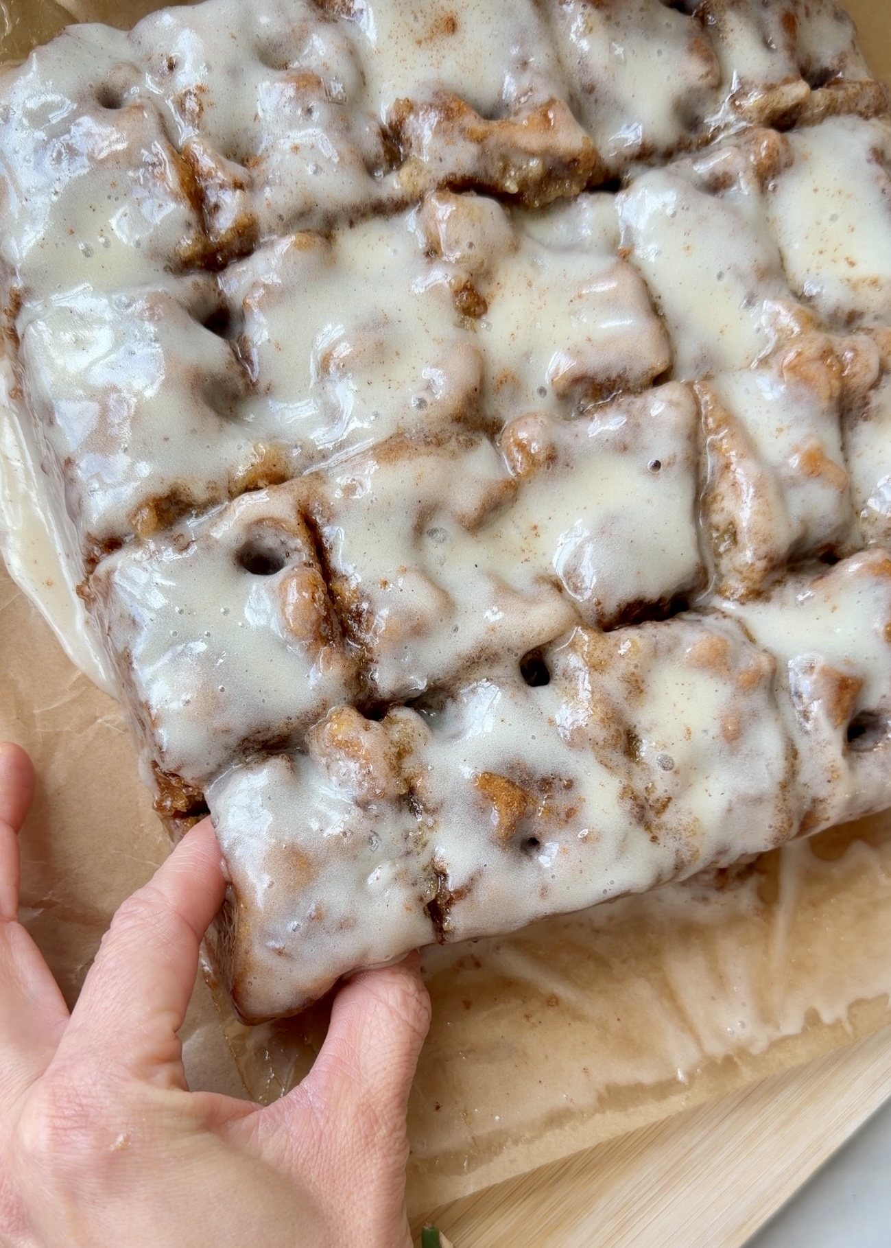 Warm Banana Cornmeal Cinnamon Roll Poke Cake: 028F3D7E EDA9 4B07 A750 7A67B874FFE0 1 201 a