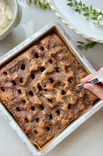 Warm Banana Cornmeal Cinnamon Roll Poke Cake: 31618396 9E38 44B9 80B9 886312E44D17 4 5005 c