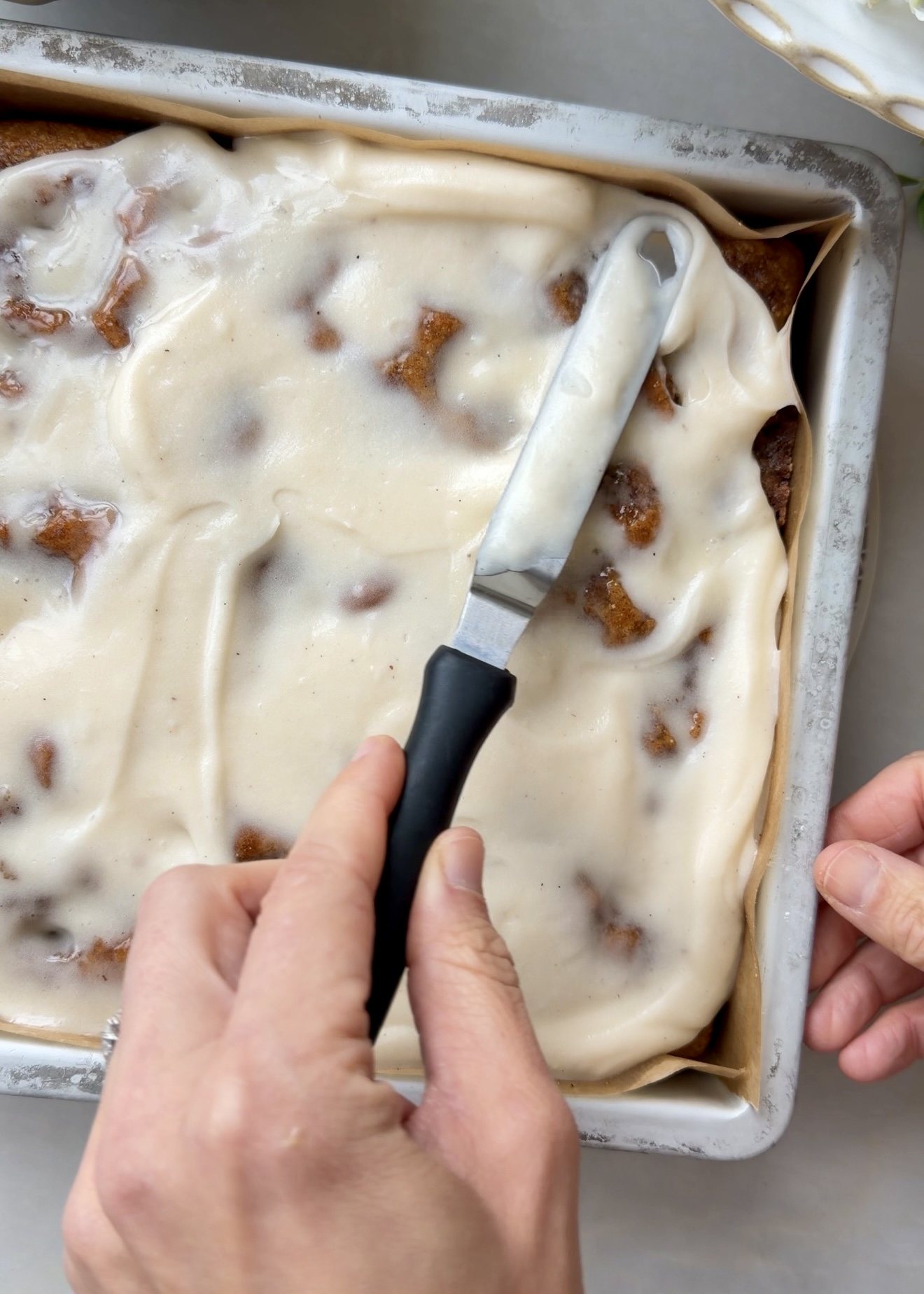 Warm Banana Cornmeal Cinnamon Roll Poke Cake: CF48827F 3639 4529 BF3B 6E6208E19D5B 1 201 a
