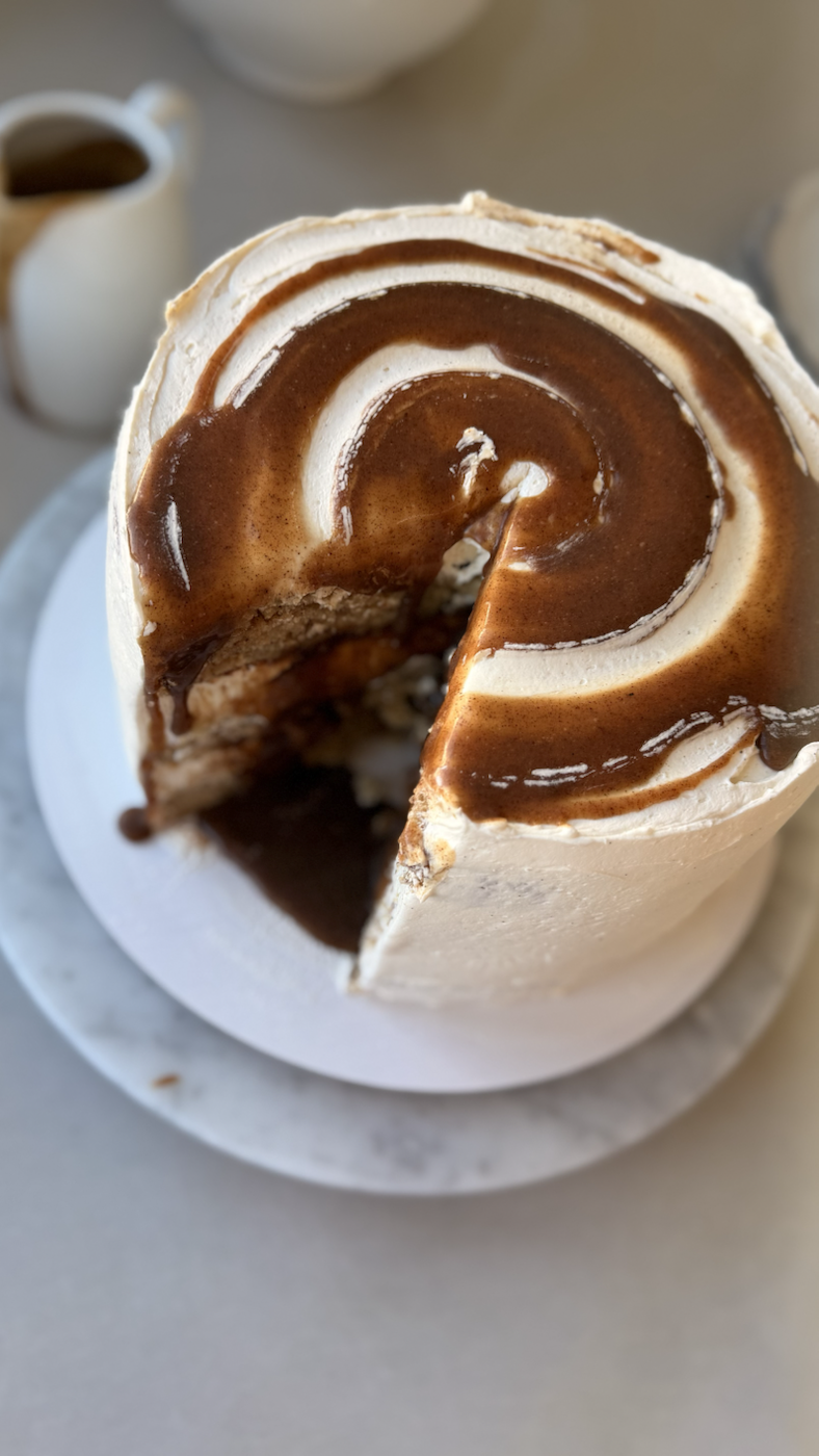Banana Cinnamon Roll Lava Cake, finished and ready to serve