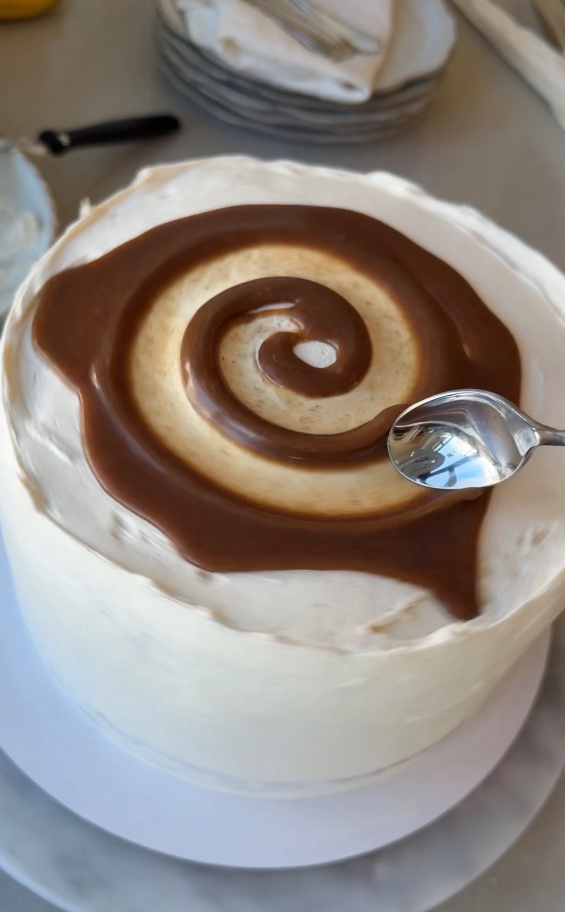 Banana Cinnamon Roll Lava Cake, finished and ready to serve