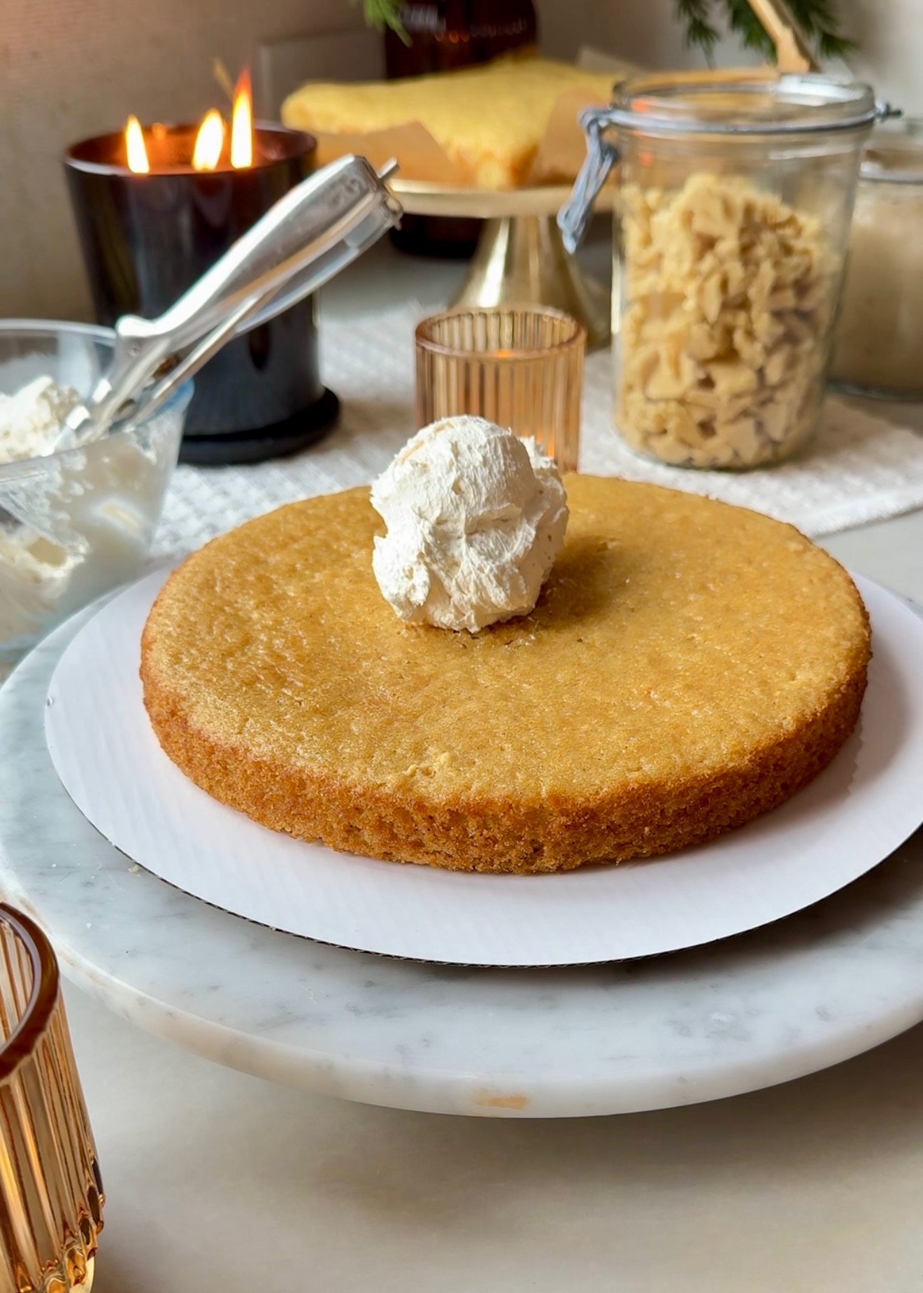 Cornbread cake layer ready for vanilla buttercream