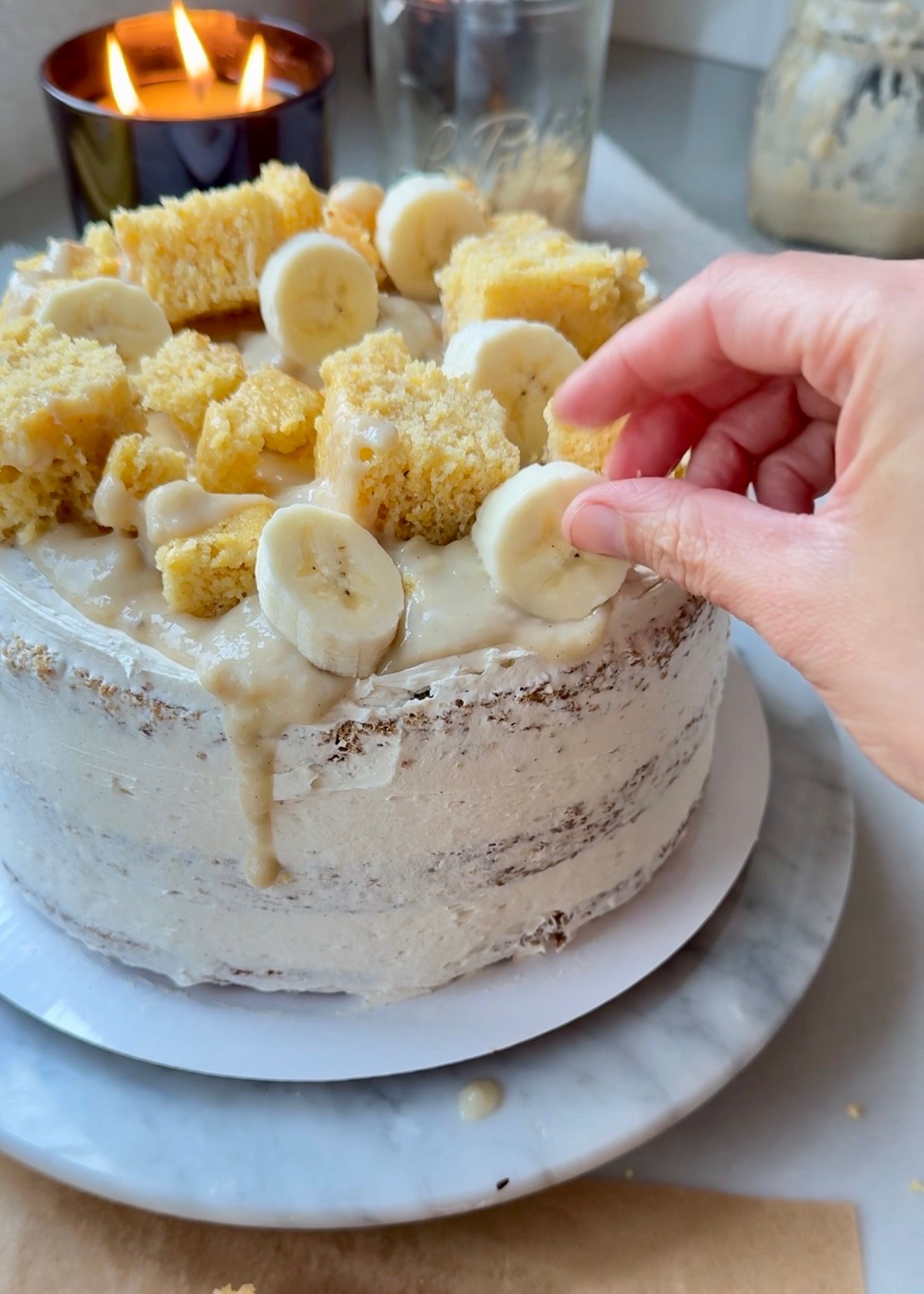 Banana Cream & Cornbread Lava Cake, finished and ready to serve