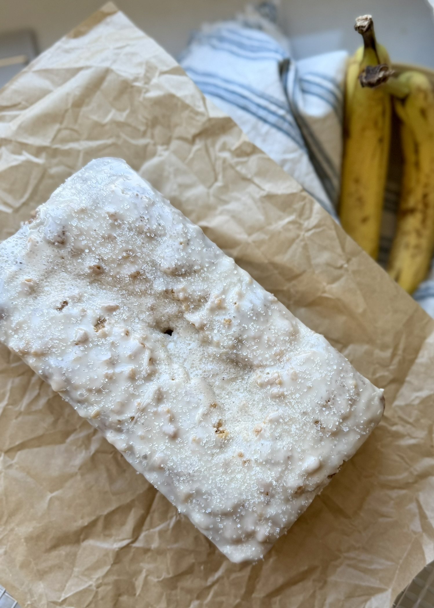 Banana Old-Fashioned Donut Loaf, finished and ready to serve