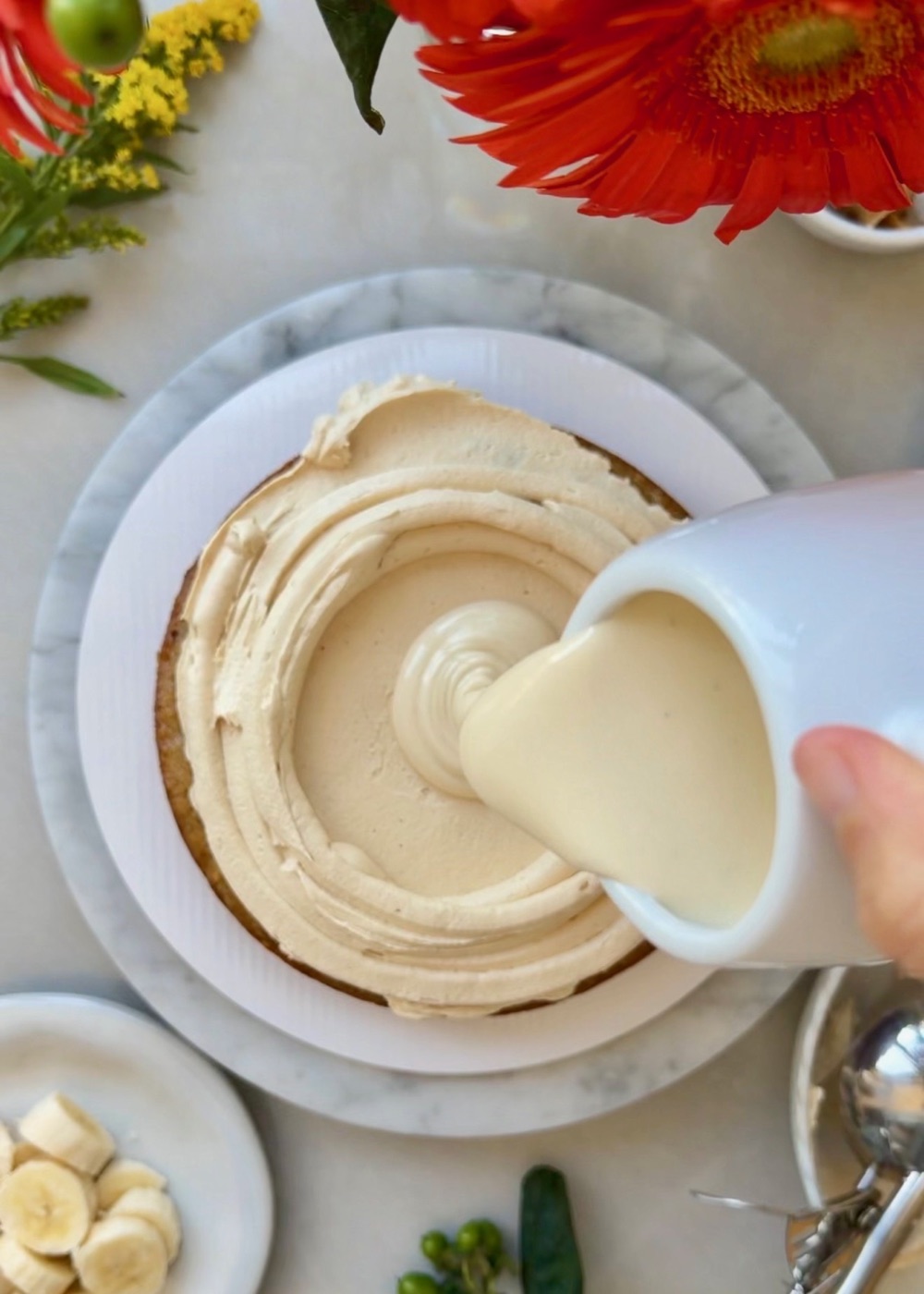 Marshmallow lava poured into a peanut butter buttercream dam