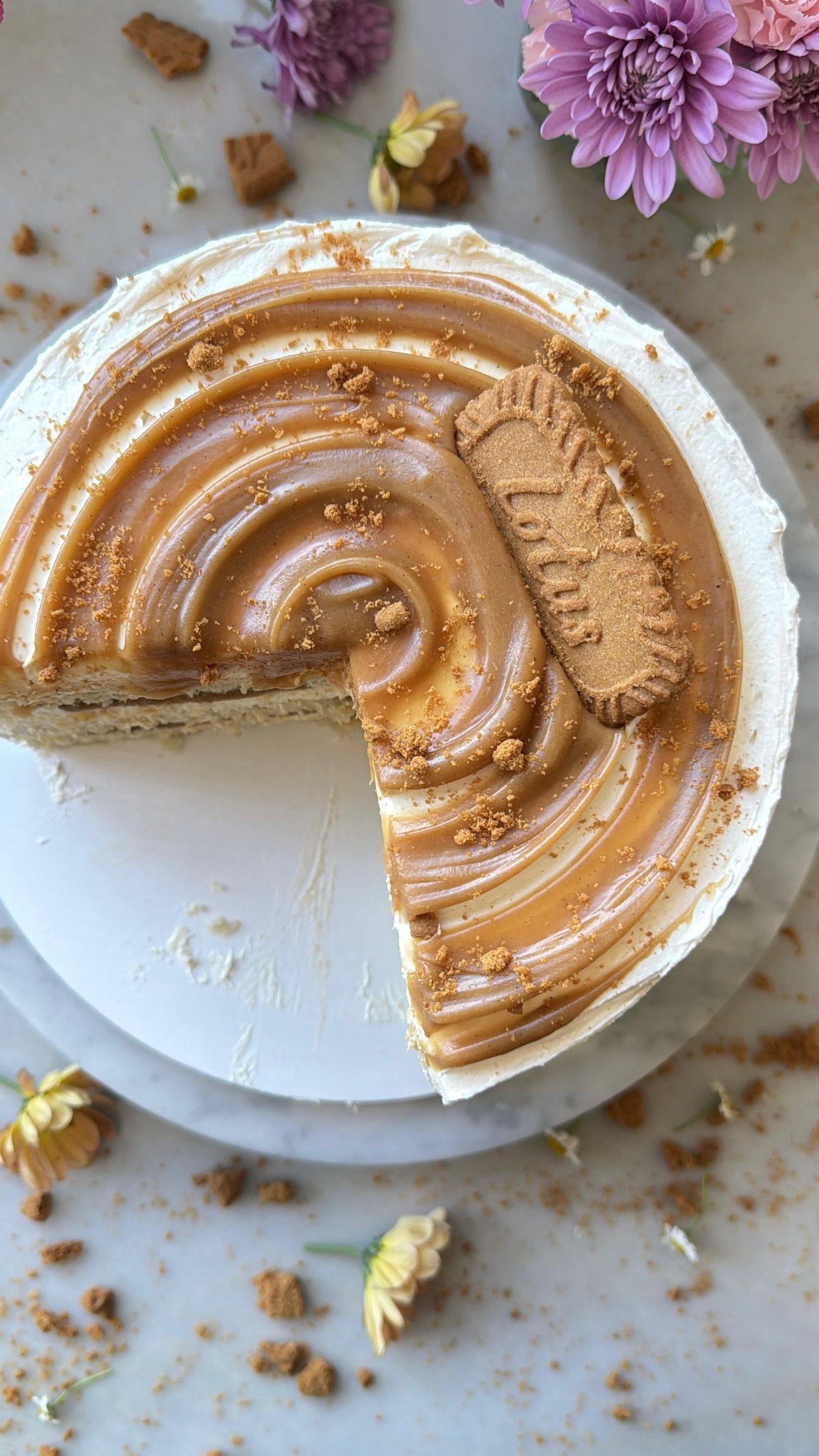 Biscoff Layer Cake, finished and ready to serve