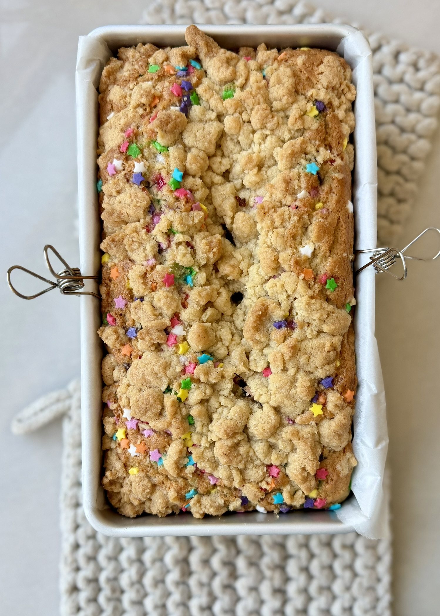 Cake Batter Donut Loaf: baked top