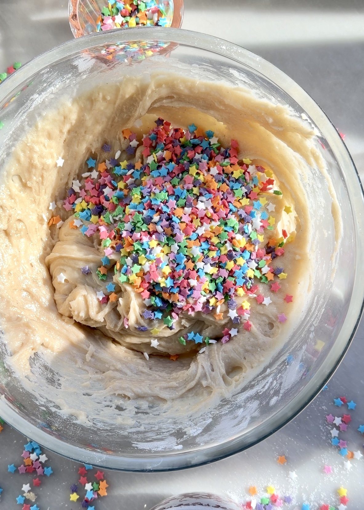 Cake Batter Donut Loaf: batter sprinkles