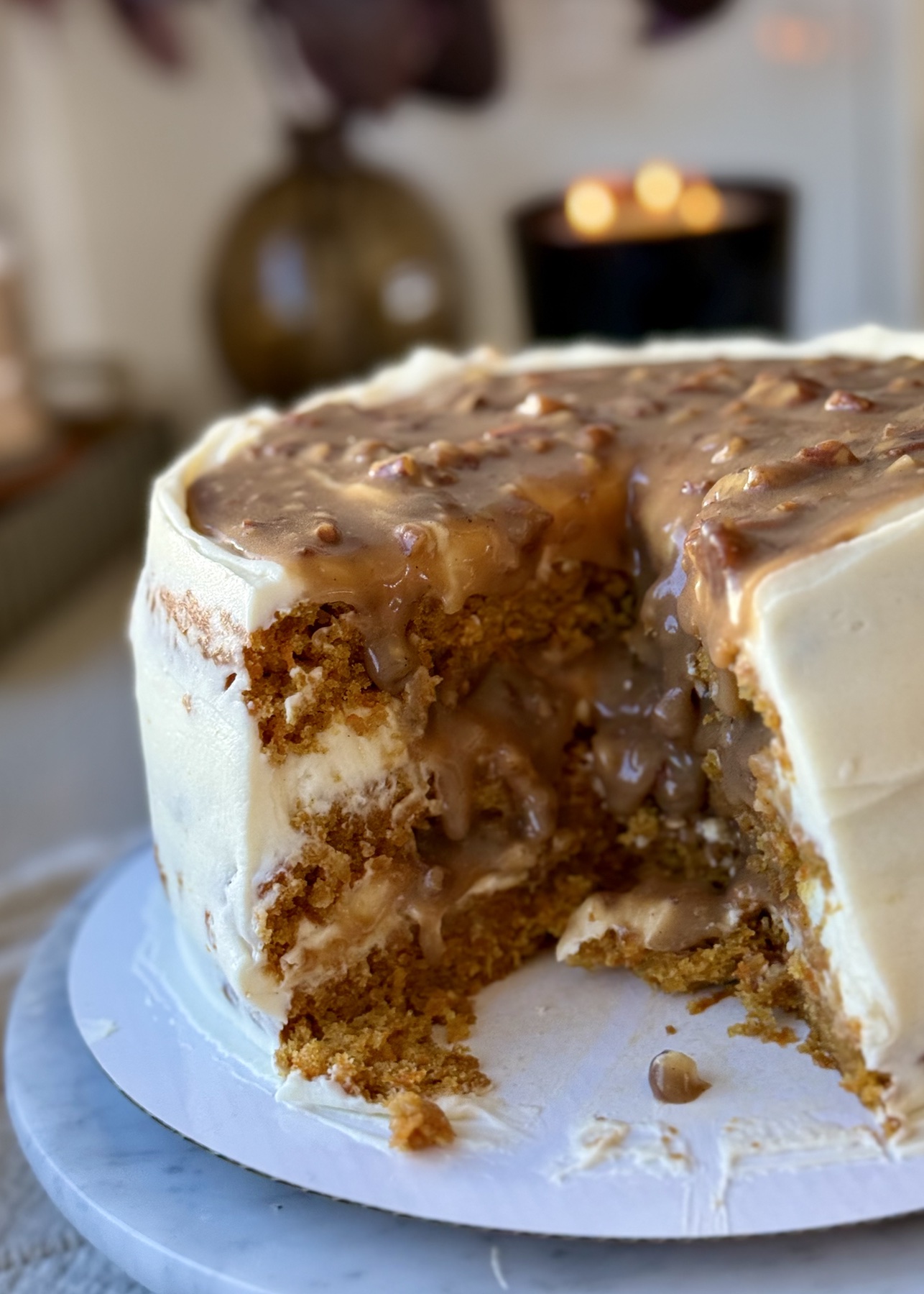 Carrot Praline Cheesecake Cake, finished and ready to serve