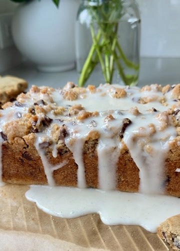 Chocolate Chip Cookie Donut Loaf: glazed side