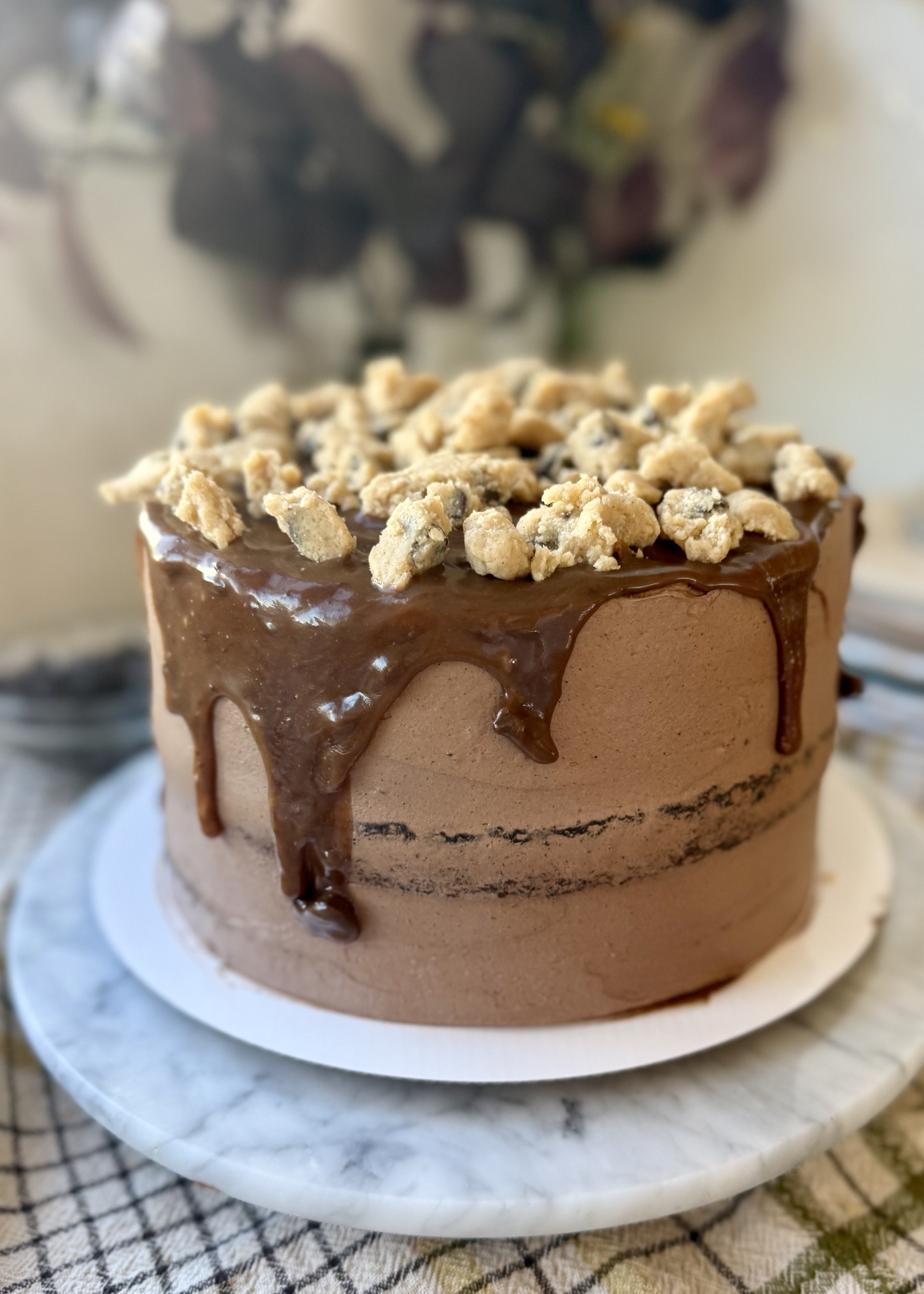 Finished three-layer chocolate cookie dough lava cake
