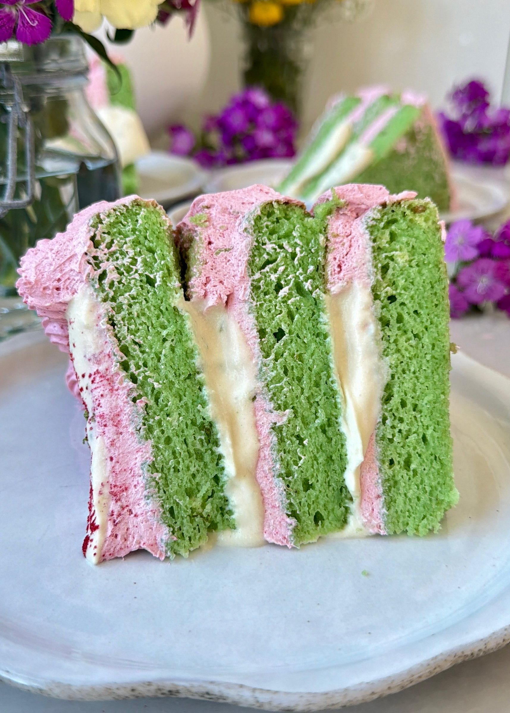 Gluten-Free Raspberry Lime Cream Cake: slice close