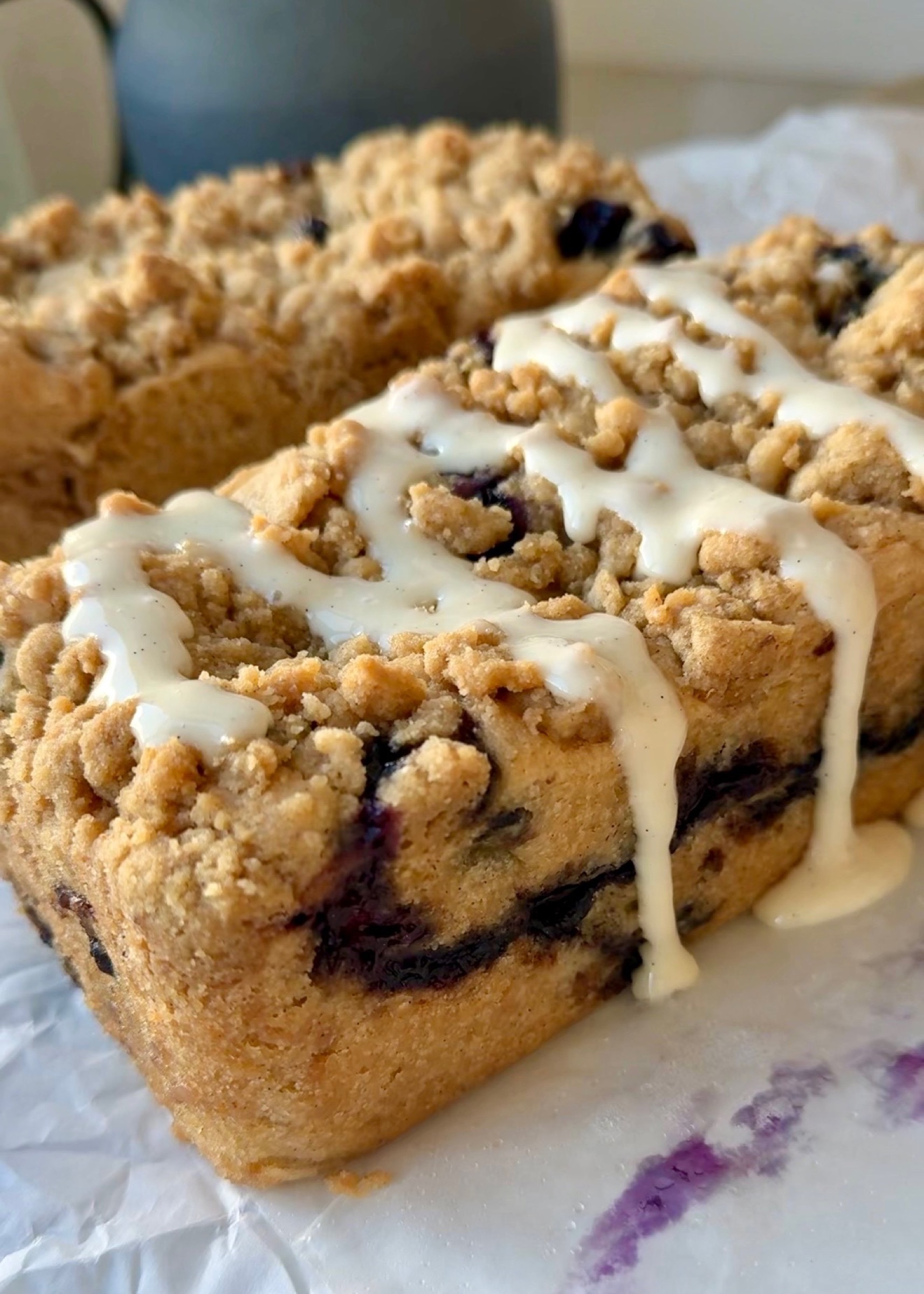 Gluten-Free Blueberry Coffee Cake, finished and ready to serve