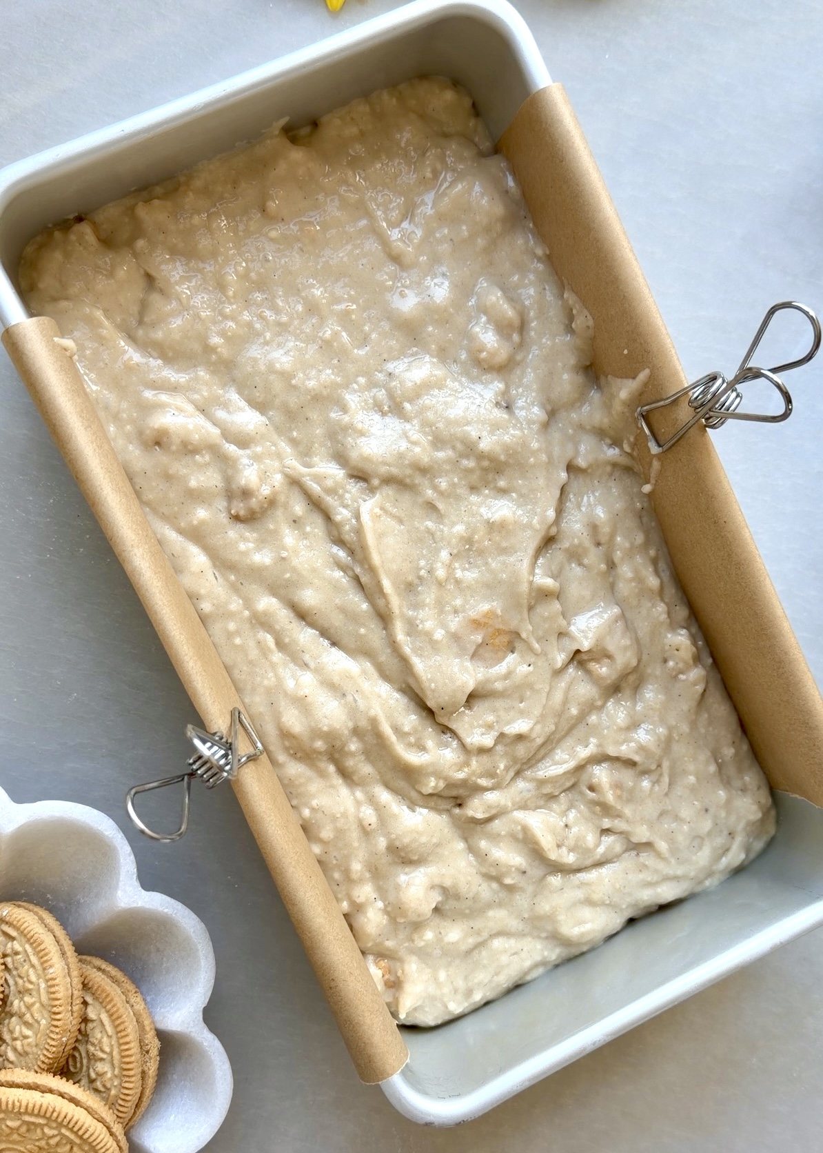 Golden Oreo Old-Fashioned Donut Loaf: batter pan
