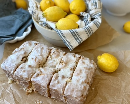 Lemon Old-Fashioned Donut Loaf, finished and ready to serve