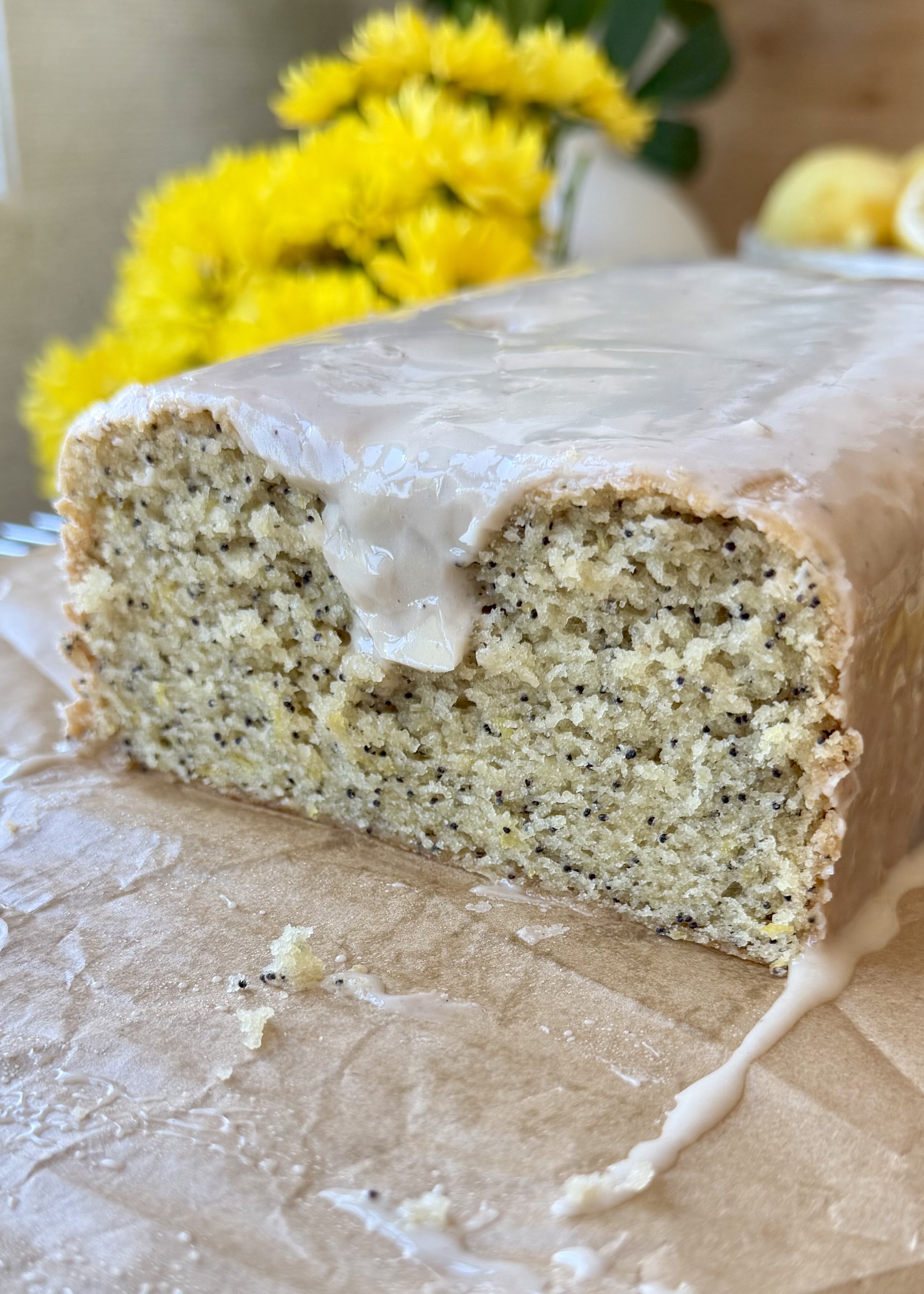 Lemon Poppy Seed Donut Loaf, finished and ready to serve
