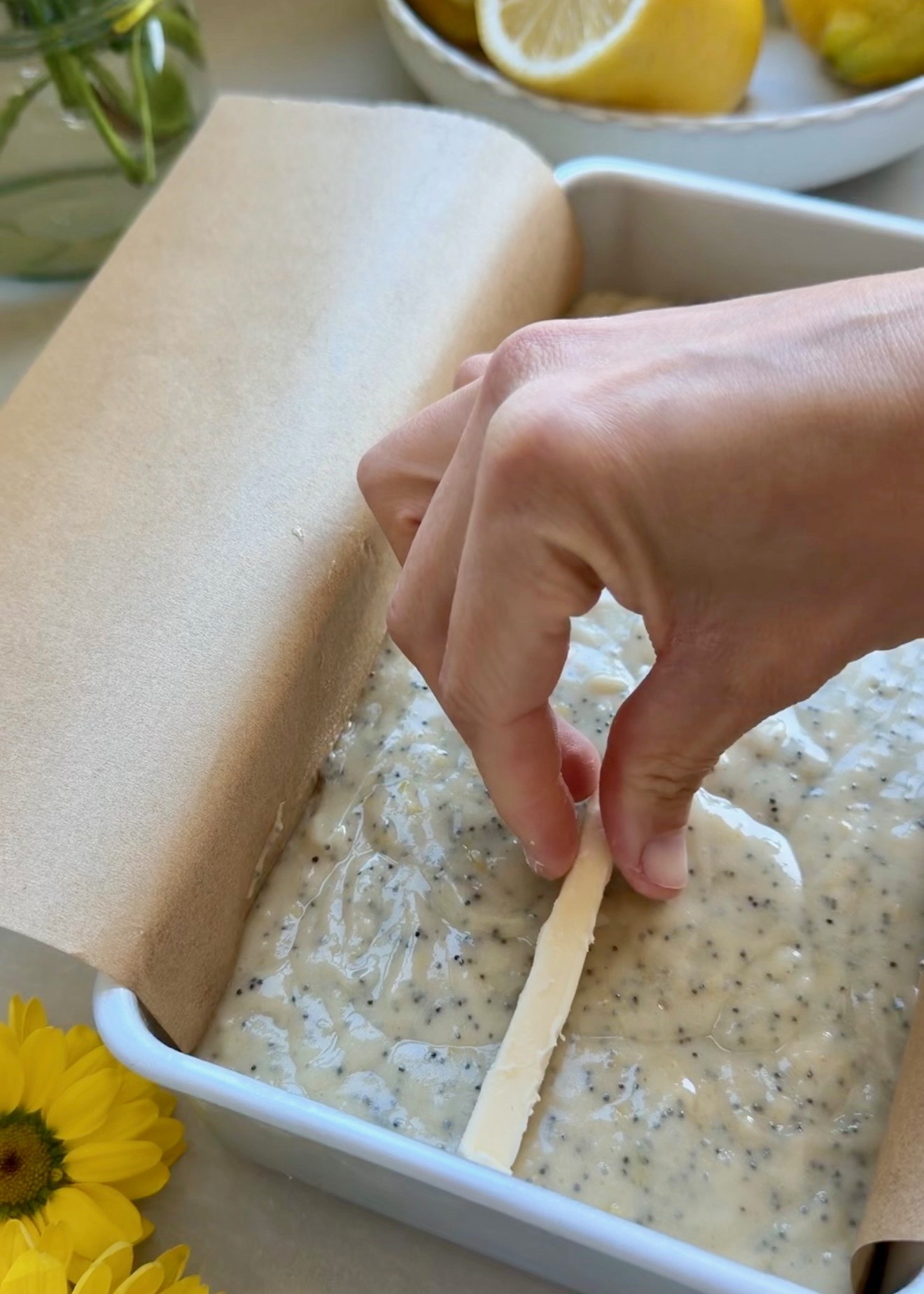 Lemon Poppy Seed Donut Loaf: butter line