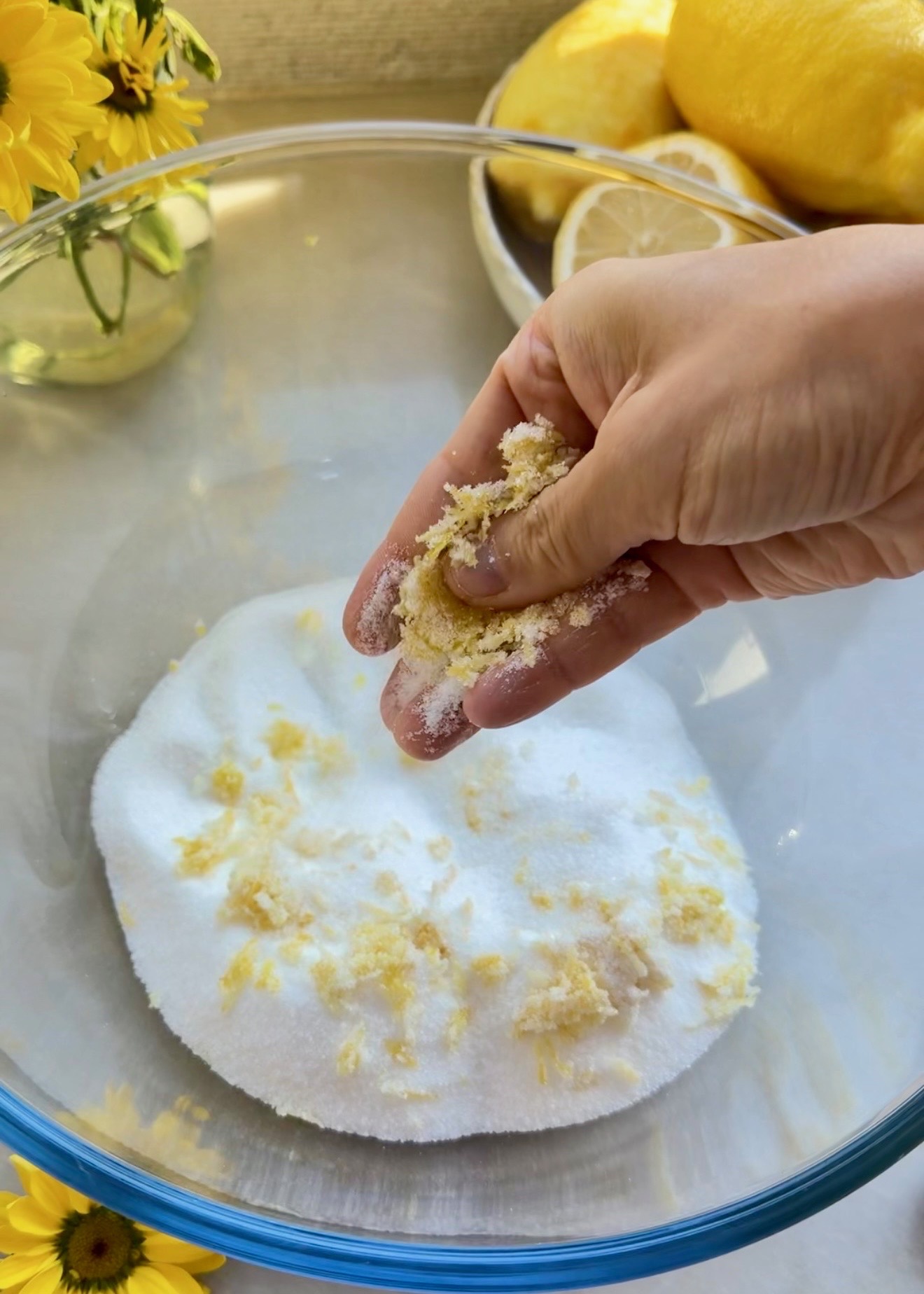 Lemon Poppy Seed Donut Loaf: rub zest