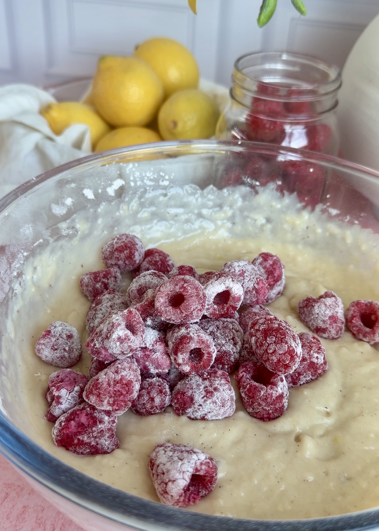 Lemon Raspberry Old-Fashioned Donut Loaf: adding raspberries