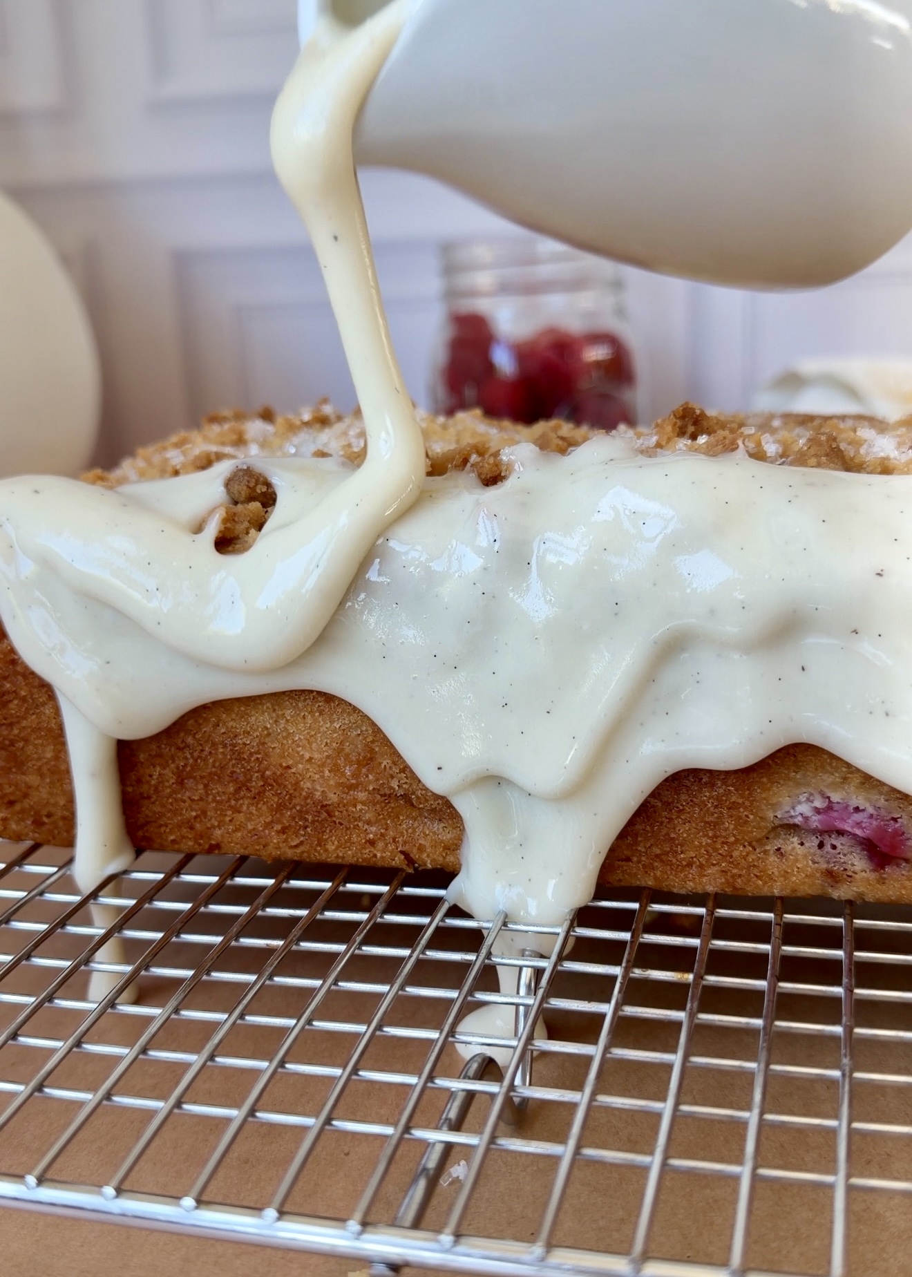Lemon Raspberry Old-Fashioned Donut Loaf: glaze pour