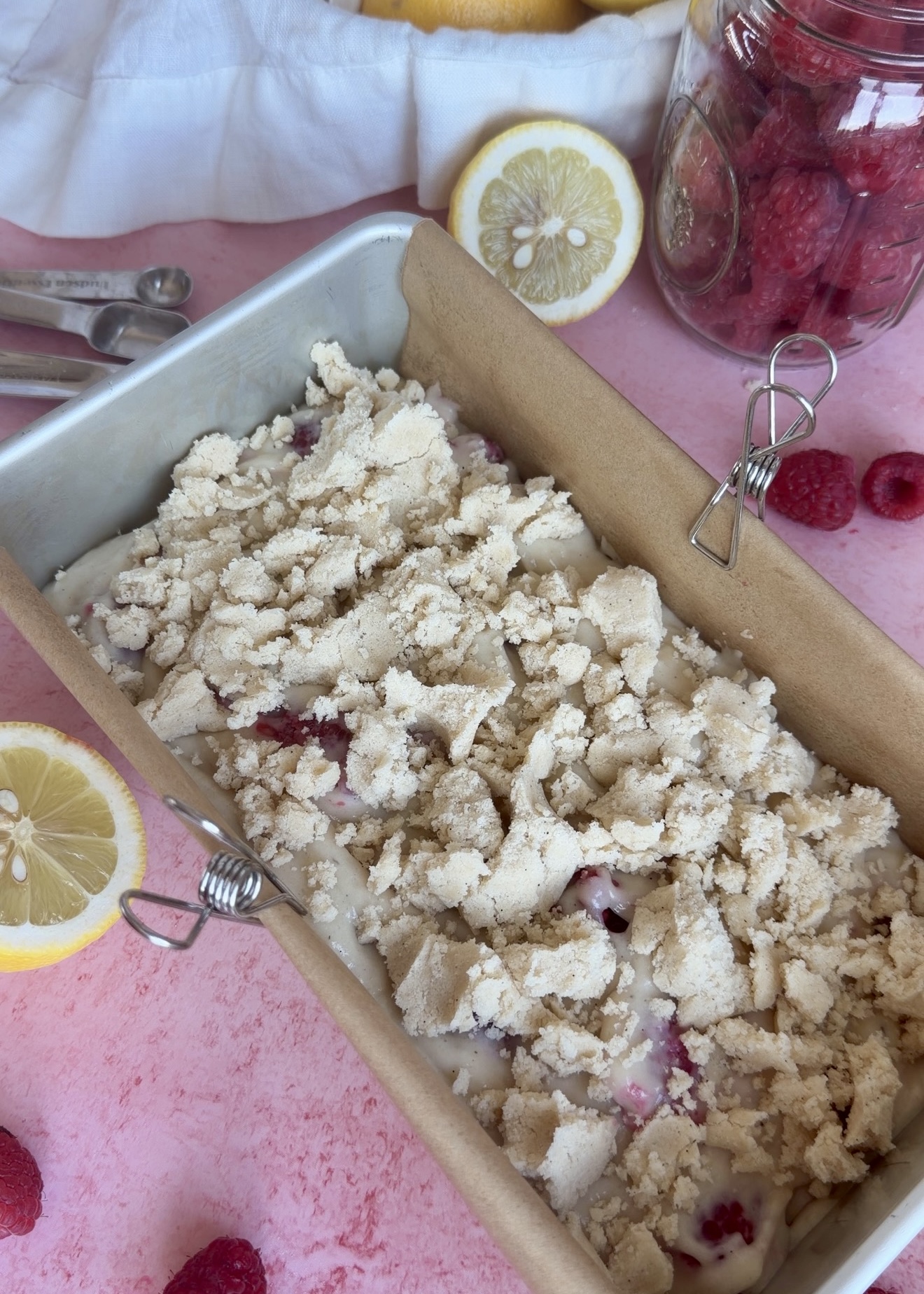 Lemon Raspberry Old-Fashioned Donut Loaf: middle streusel