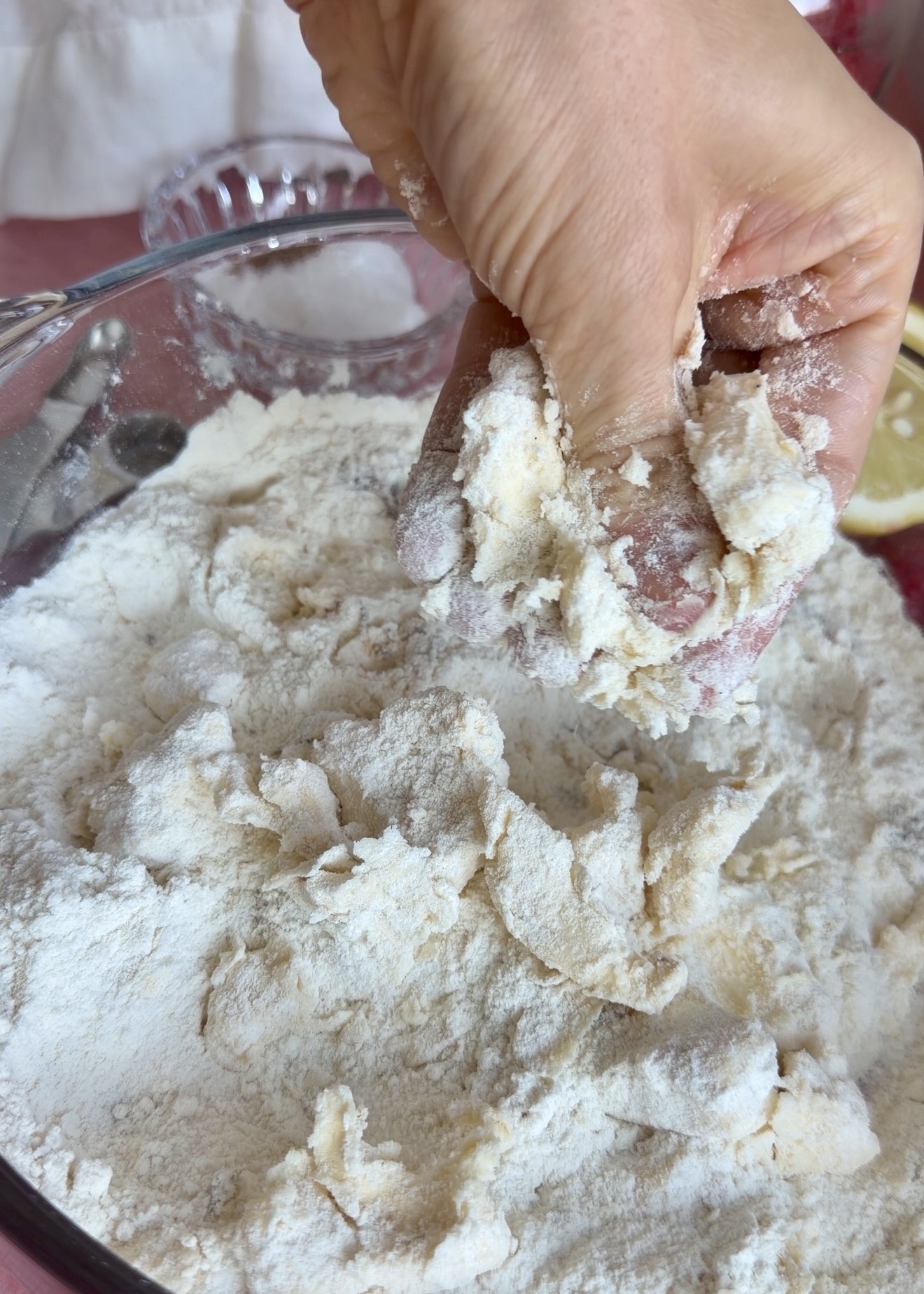 Lemon Raspberry Old-Fashioned Donut Loaf: streusel mixing