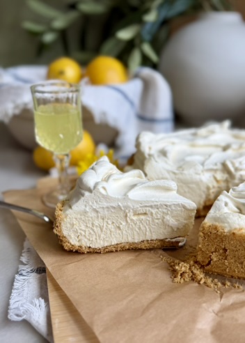 Close view of a thick slice of Limoncello Cheesecake Mousse