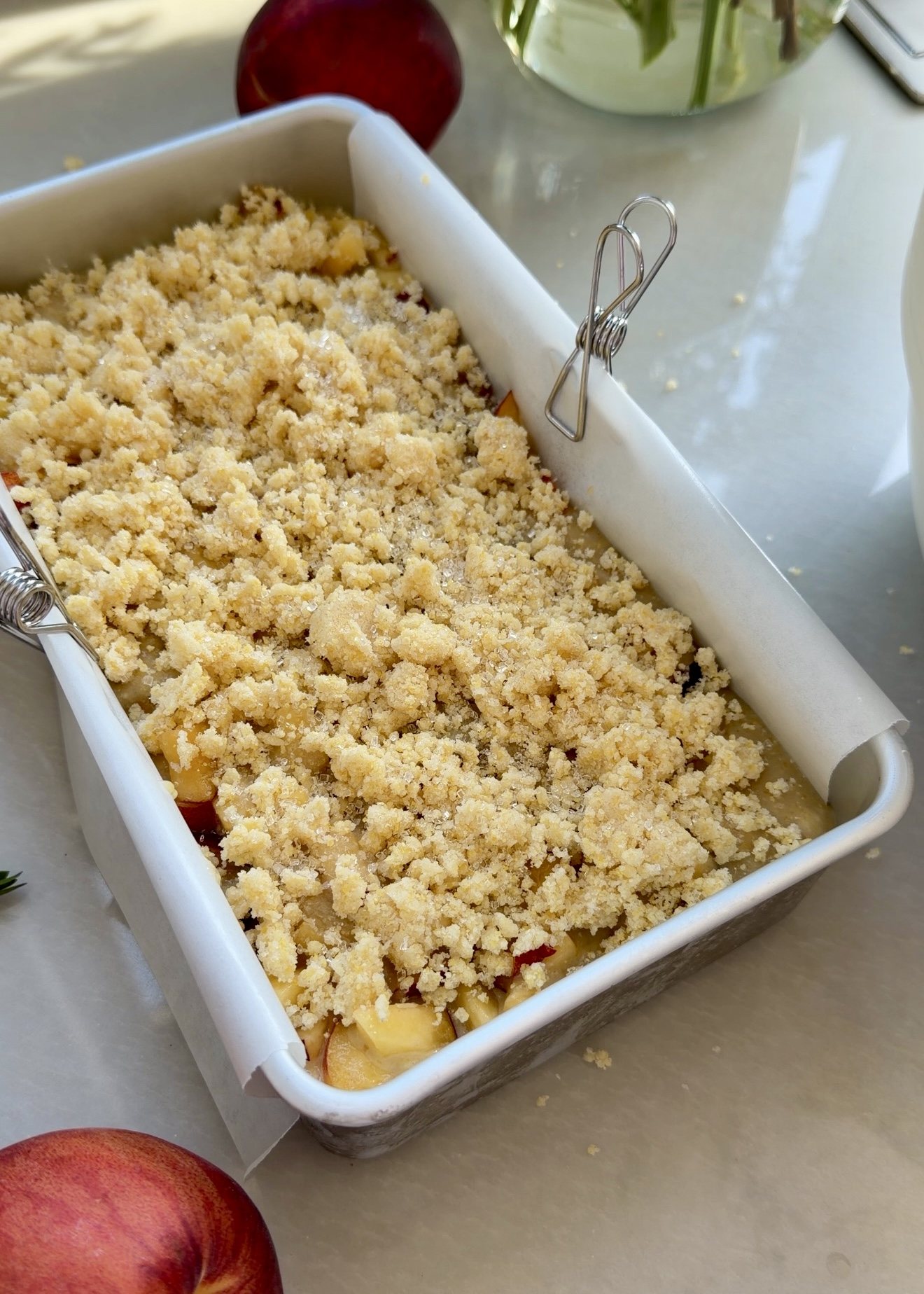Peach Cornbread Donut Loaf: streusel top