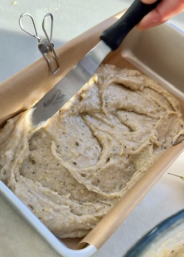 Pistachio Donut Loaf: batter pan