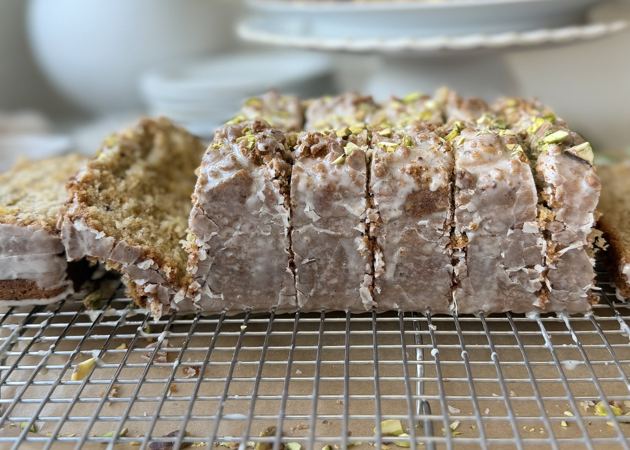 Pistachio Donut Loaf, finished and ready to serve