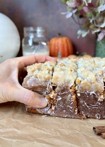 Pumpkin Spice Old-Fashioned Donut Loaf, finished and ready to serve
