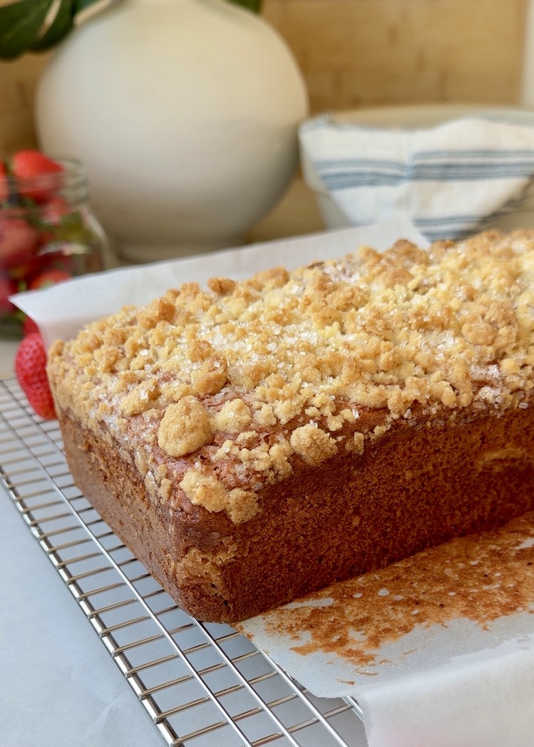 Strawberry Old-Fashioned Donut Loaf: baked loaf