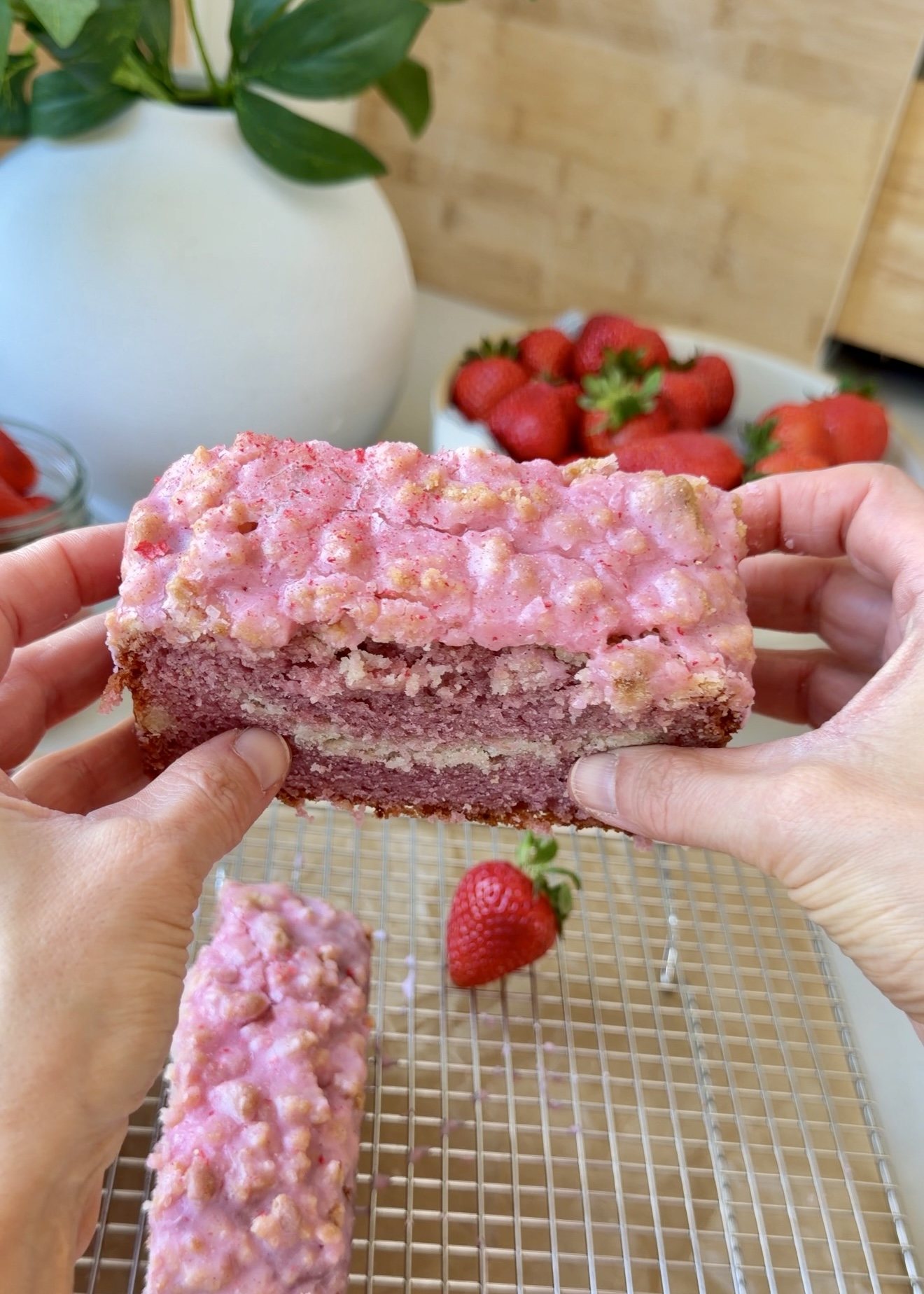 Strawberry Old-Fashioned Donut Loaf: slice