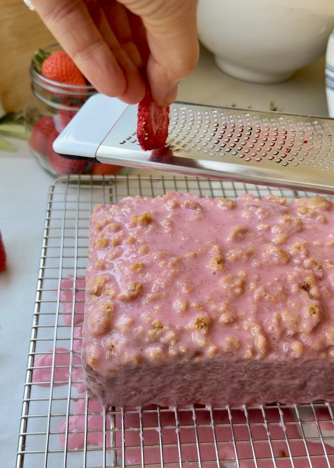 Strawberry Old-Fashioned Donut Loaf: strawberry finish