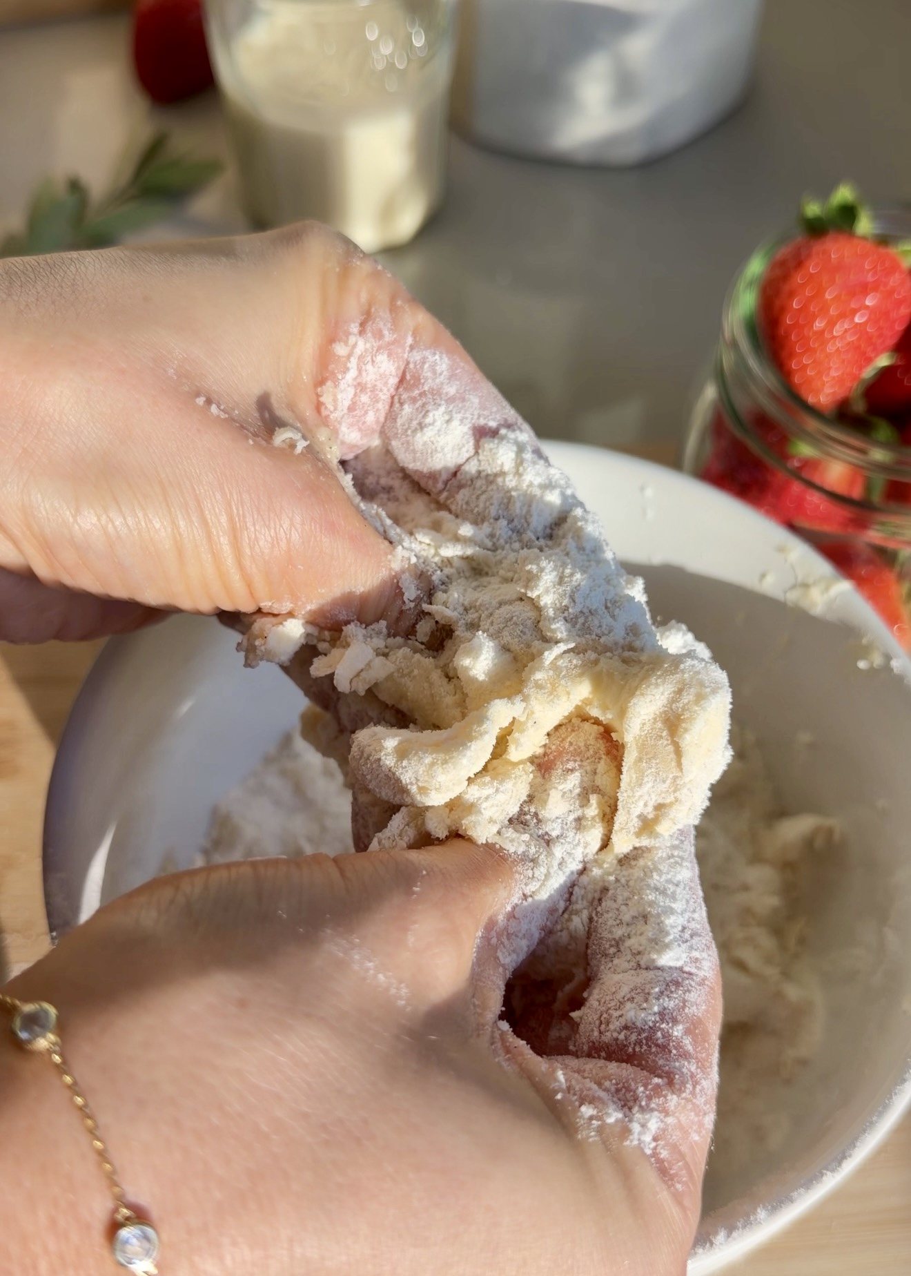 Strawberry Old-Fashioned Donut Loaf: streusel mixing
