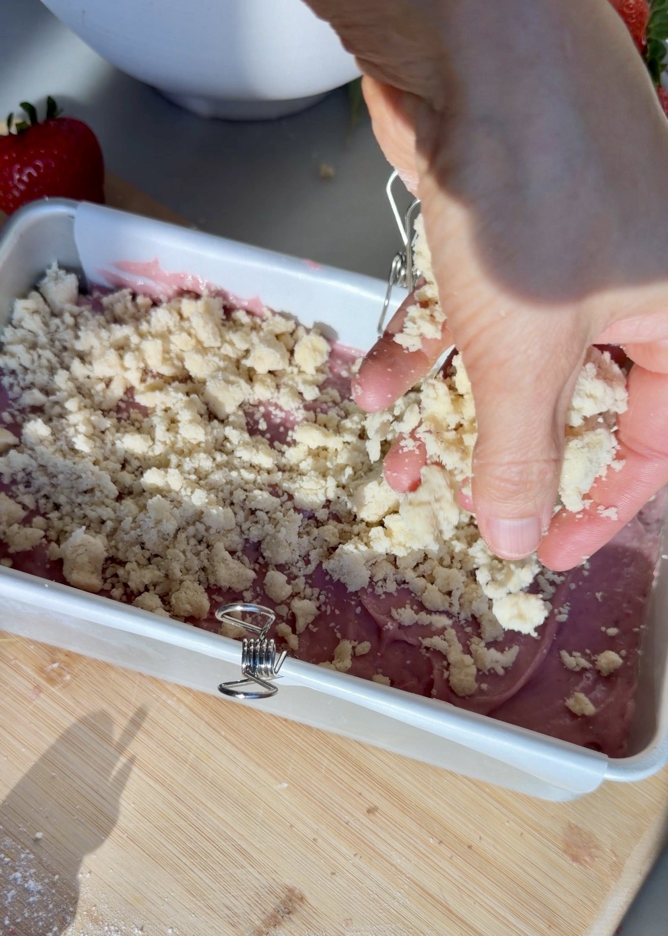 Strawberry Old-Fashioned Donut Loaf: top streusel